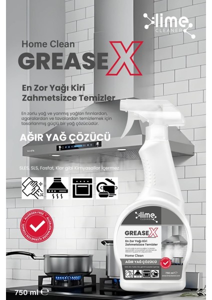 Greasex Süper Güçlü Yağ Çözücü Sprey Anında Etki Kolay Temizlik - Hızlı ve Etkili Yağ Çözücü 750 ml x 3 Adet