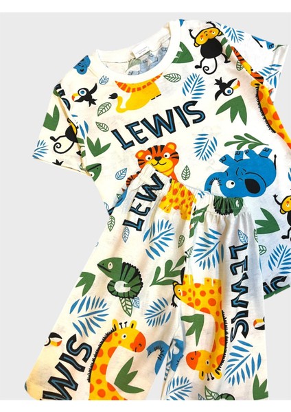 Erkek Çocuk Pamuklu Beyaz Safari Aslan Desenli Kısa Kollu Şortlu Yazlık Pijama Takımı