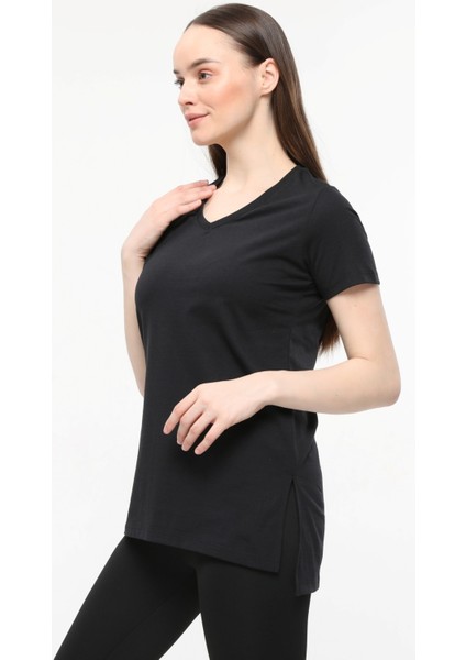 Kadın 3'lü Basic Regular Fit V Yaka Arkası Uzun Tişört Seti