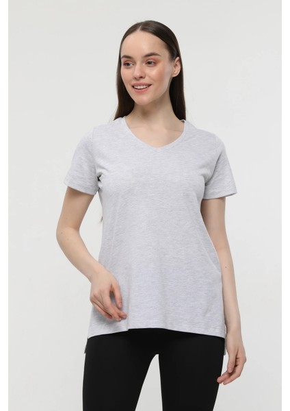 Kadın 3'lü Basic Regular Fit V Yaka Arkası Uzun Tişört Seti