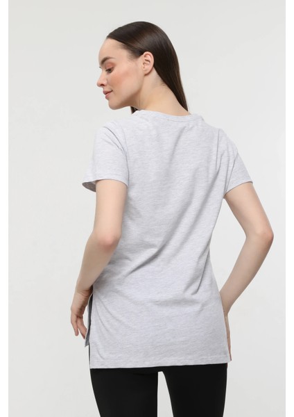 Kadın 3'lü Basic Regular Fit V Yaka Arkası Uzun Tişört Seti