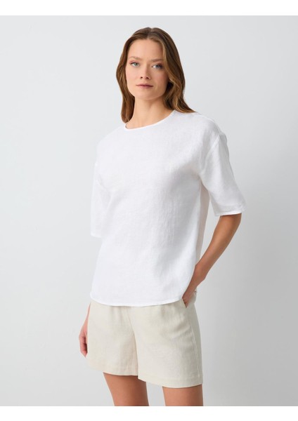 Taş Rahat Kesim Yüksek Bel Bol Paça Keten Şort