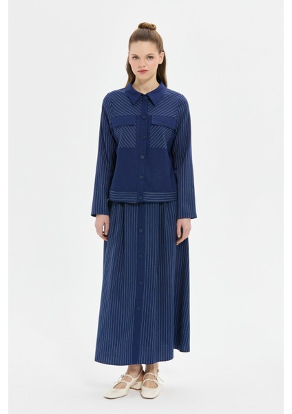 Çizgili ve Düz Poliviskon Kumaş Etekli Takım Laci