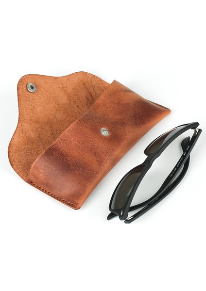 Deri Gözlük Kabı - Gerçek Deri & El Yapımı - Siyah Crazy