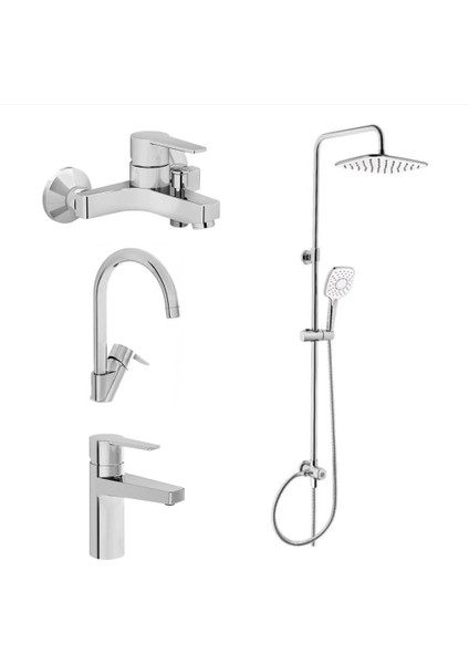 Nora S Banyo Bataryası + Lavabo Bataryası + Eviye Bataryası + Artema 3s Duş Sistemi