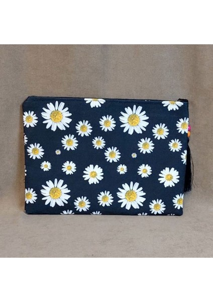 4152 El Yapımı Etnik Papatya Desenli Boncuk İşlemeli - Siyah Püsküllü Clutch Çanta fırsatları