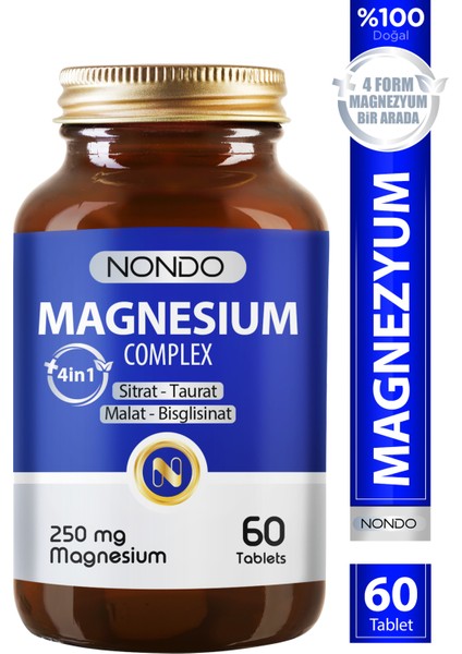 Magnezyum Kompleks 60 Tablet 250 mg 4 Form, Sitrat, Taurat, Malat, Bisglisinat, B6 Vitamini,