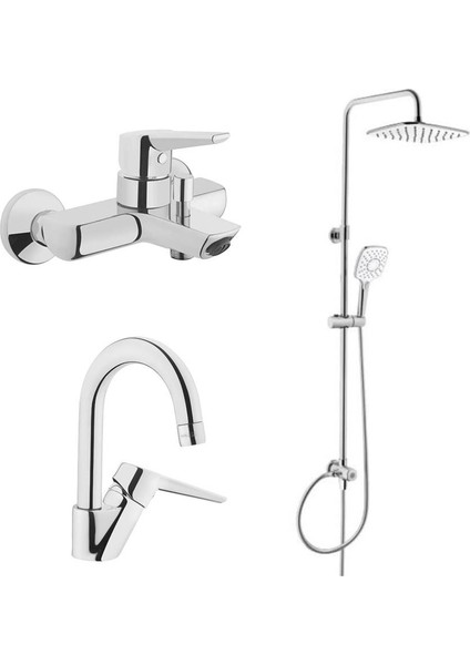 Solid S Banyo Bataryası + Kuğu Lavabo Bataryası + 3s Duş Sistemi
