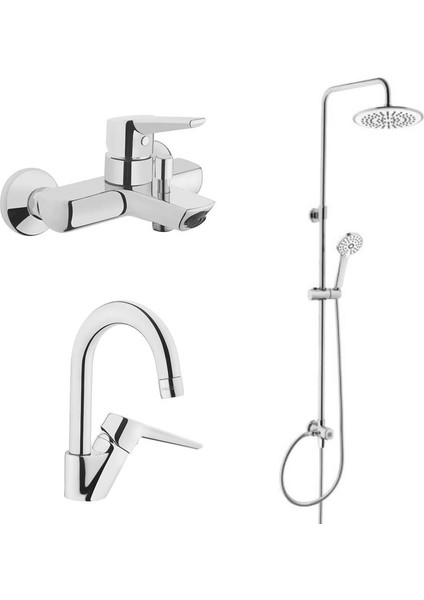 Solid S Banyo Bataryası + Kuğu Lavabo Bataryası + 3c Duş Sistemi