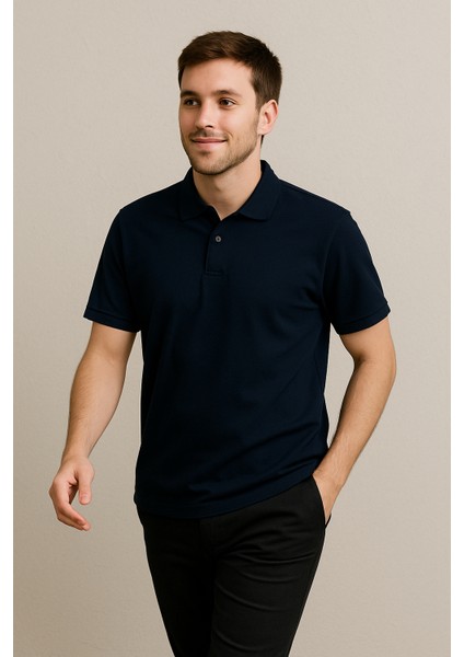 Erkek Lacivert Polo Yaka Tişört – Slim Fit, Şık ve Rahat Tasarım