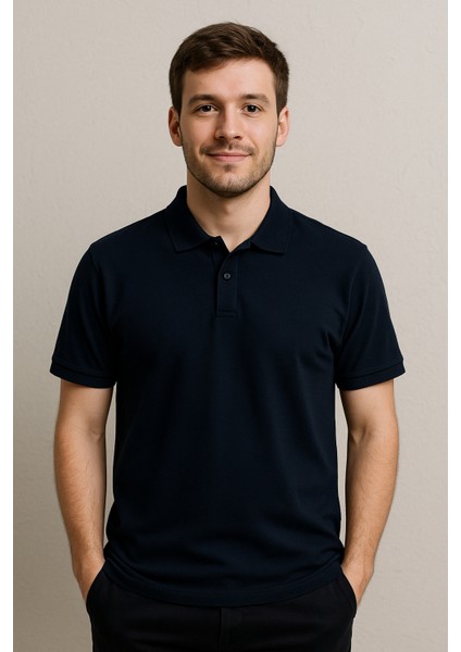Erkek Lacivert Polo Yaka Tişört – Slim Fit, Şık ve Rahat Tasarım