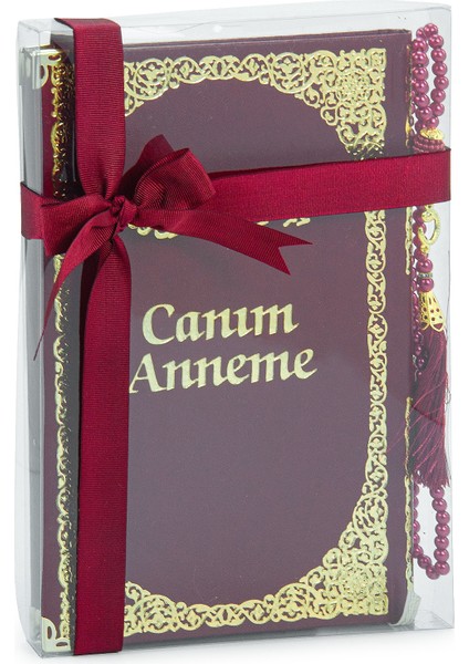Anneye Hediye Kutulu Inci Tesbihli Ciltli Yasin Kitabı Seti Bordo modelleri