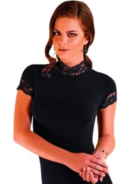 Berrak Kadın Dantelli Kısa Kollu Elastan Bluz 2144