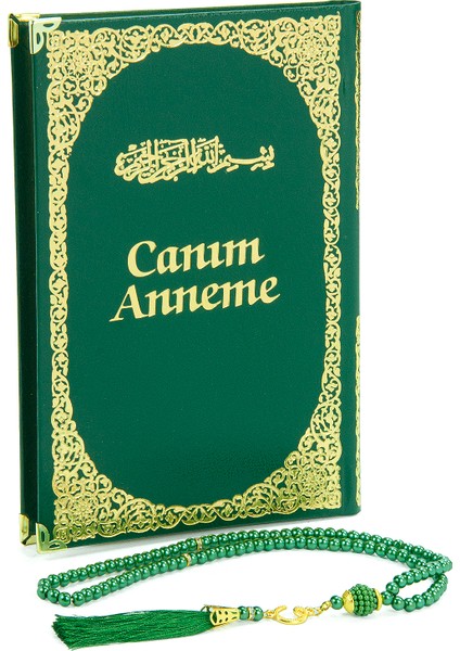Anneler Günü Hediyesi Kutulu Inci Tesbihli Ciltli Yasin Kitabı Seti Yeşil