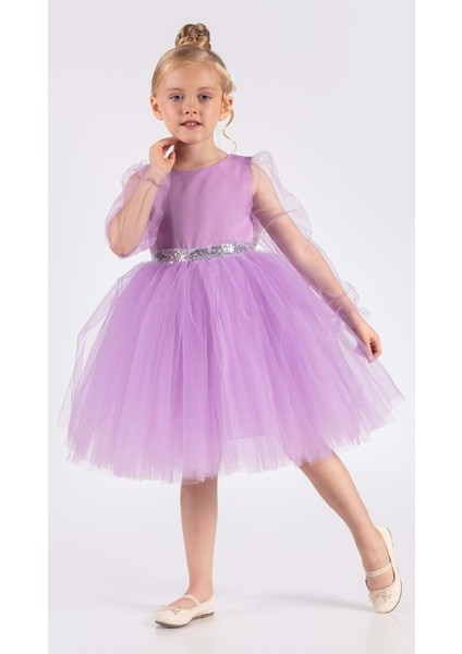 Kanatlı Kız Çocuk Şifon Kol Abiye MNK0534 Lila fiyatları
