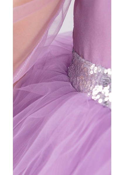 Kanatlı Kız Çocuk Şifon Kol Abiye MNK0534 Lila fırsatları