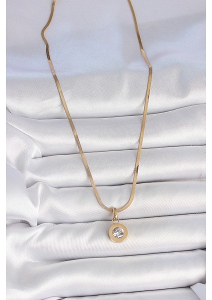 316L Çelik Gold Renk Italyan Zincir Sallantı Zirkon Taş Model Kadın Kolye fiyatları