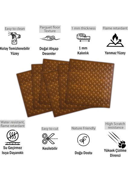 Kendinden Yapışkanlı 3D Duvar Paneli Altın Meşe Puantiyeli Desen 41x41 Cm/ 6 Adet /1 M²