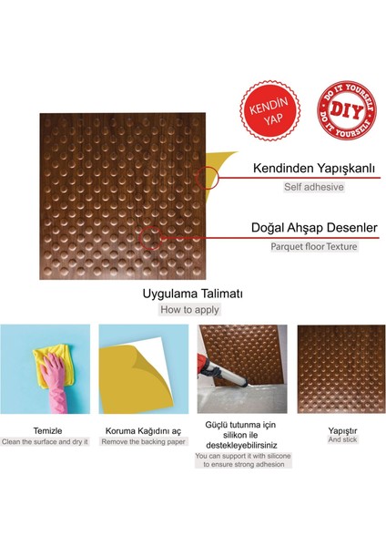Kendinden Yapışkanlı 3D Duvar Paneli Teak Puantiyeli Desen 41x41 Cm/ 6 Adet /1 M²