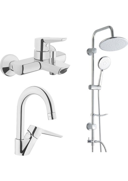 Solid S Banyo Bataryası + Kuğu Lavabo Bataryası + Duxxa Bolero Duş Sistemi