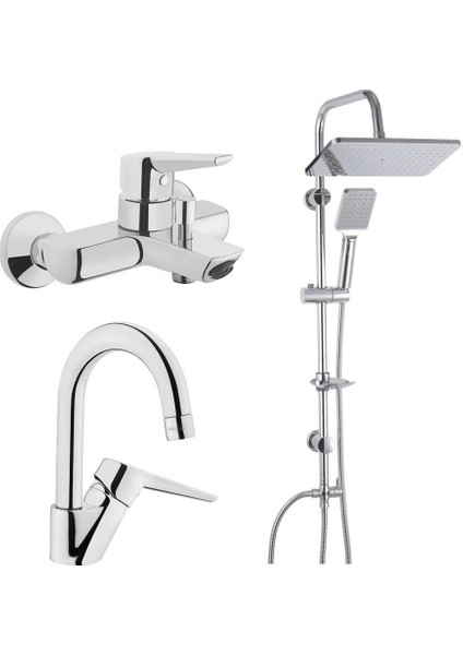 Solid S Banyo Bataryası + Kuğu Lavabo Bataryası + Duxxa Mirage Duş Sistemi