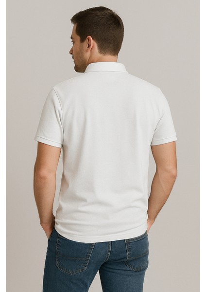 Erkek Beyaz Basic Polo Yaka Tişört - Rahat ve Şık Stil