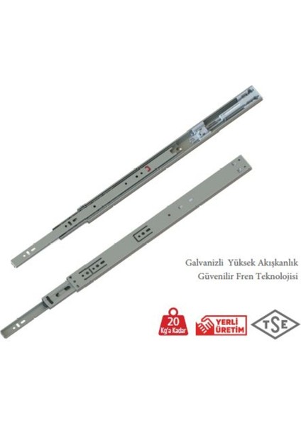 En 35 mm Frenli Teleskopik Bilyalı Çekmece Rayı - 40 cm (3 Takım)