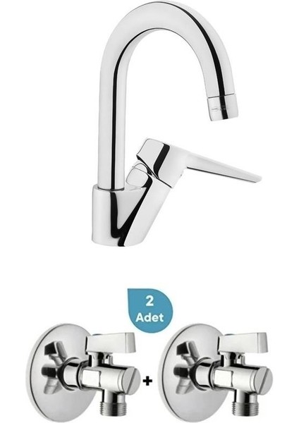 Solid S Kuğu Lavabo Bataryası + 2'li Ara Musluk Set