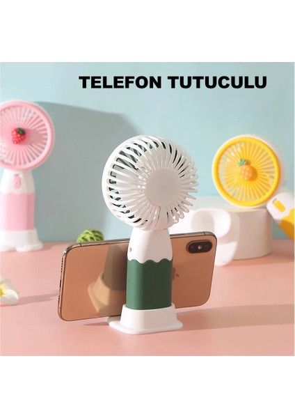 Sevimli Şarjlı Mini Taşınabilir Fan Soğutucu Masa Üstü Telefon Standlı Vantilatör