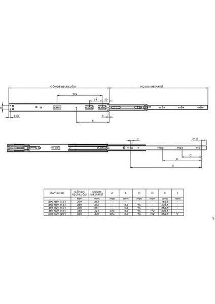 En 43 mm Frenli Teleskopik Bilyalı Çekmece Rayı Kaplamalı - 30 cm (1 Takım) modelleri