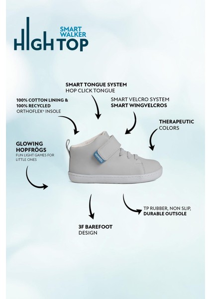 Smart Walker High Top Süper Mat Havalı Gri Barefoot Çocuk Bot fiyatları