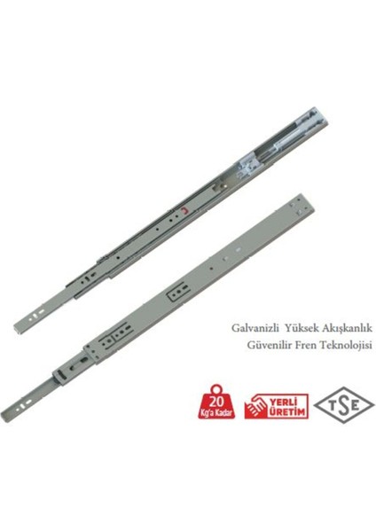En 35 mm Frenli Teleskopik Bilyalı Çekmece Rayı - 50 cm (1 Takım)