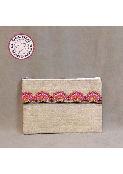 0773 El Yapımı Etnik Hint İşi Şerit Motifli Clutch Çanta