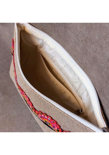 0773 El Yapımı Etnik Hint İşi Şerit Motifli Clutch Çanta
