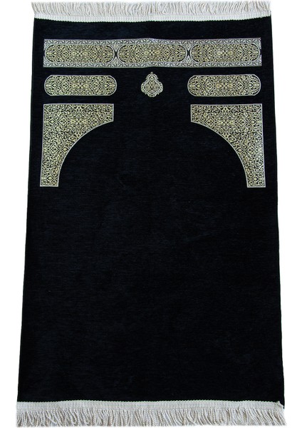 Kabe Desenli Örgü Püsküllü Şönil Seccade Siyah