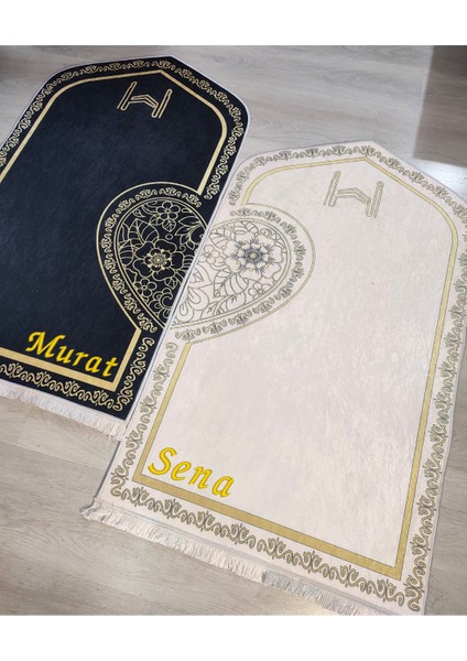 Kisiye Özel Isim Nakışlı Çift Seccade – 60 X115 cm Çeyizlik, Kadife& Kaymaz Taban