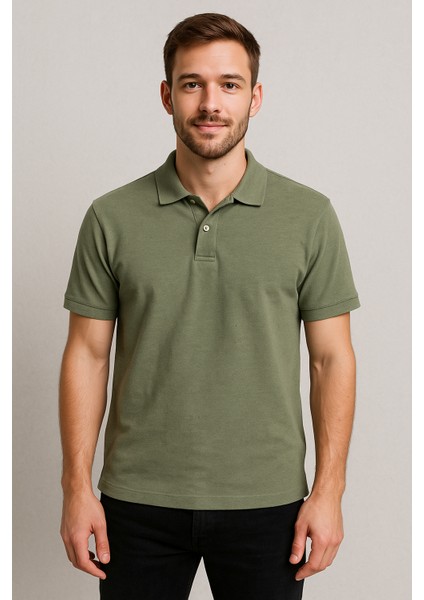Basic Fit Erkek Polo Yaka Haki Tişört