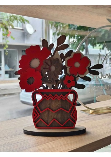 Öğretmenler Günü | Vazolu Solmayan Kırmızı Çiçekler |20*18 CM|KH6001