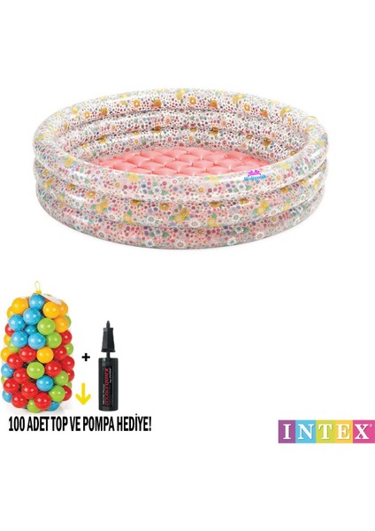 Intex Çiçek Desenli Yumuşak Taban Şişme Bebek Oyun Havuzu Set 3 Boğumlu 86x25cm