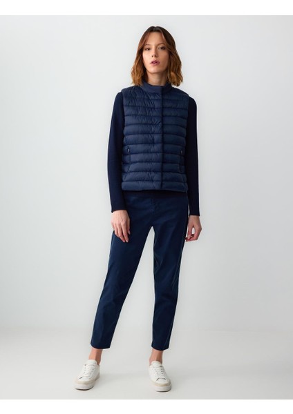 Lacivert Fermuarlı Çıt Çıt Detaylı Kolsuz Şişme Yelek fiyatları