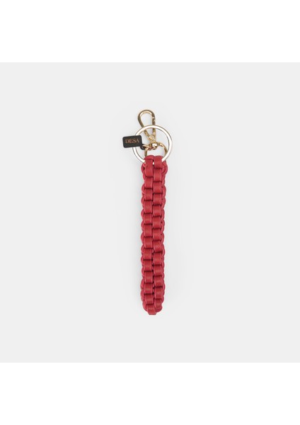 Kırmızı Örgü Detaylı Deri Anahtarlık