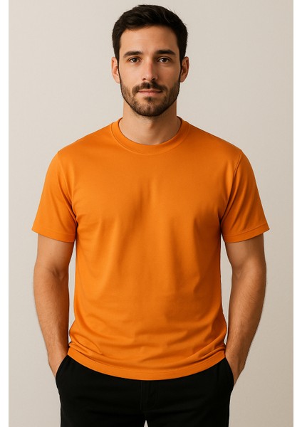 Erkek %80 Pamuk Tişört Basic Bisiklet Yaka Kısa Kollu T-Shirt