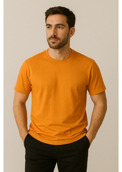Erkek %80 Pamuk Tişört Basic Bisiklet Yaka Kısa Kollu T-Shirt