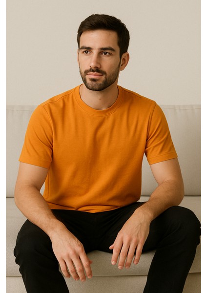 Erkek %80 Pamuk Tişört Basic Bisiklet Yaka Kısa Kollu T-Shirt