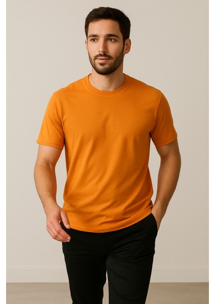 Erkek %80 Pamuk Tişört Basic Bisiklet Yaka Kısa Kollu T-Shirt