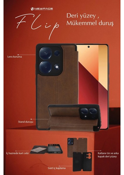 Xiaomi Redmi 13 4g Kılıf Flip Cover - Kırmızı Mrayd