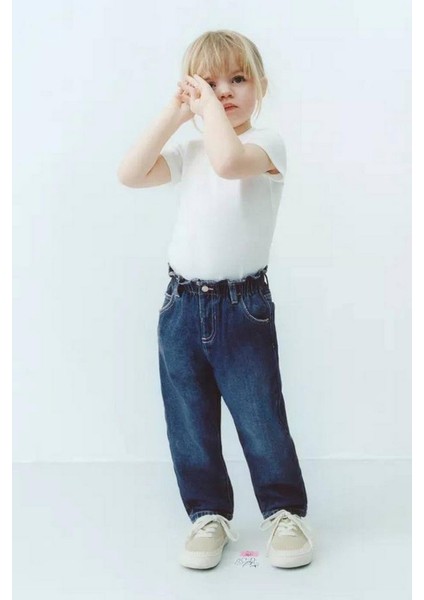 Kız Çocuk Kalp Cepli Denim Kot Pantolon Lacivert indirimleri