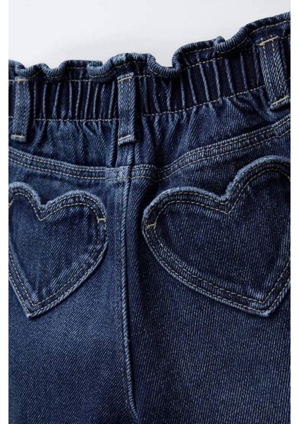 Kız Çocuk Kalp Cepli Denim Kot Pantolon Mavi modelleri