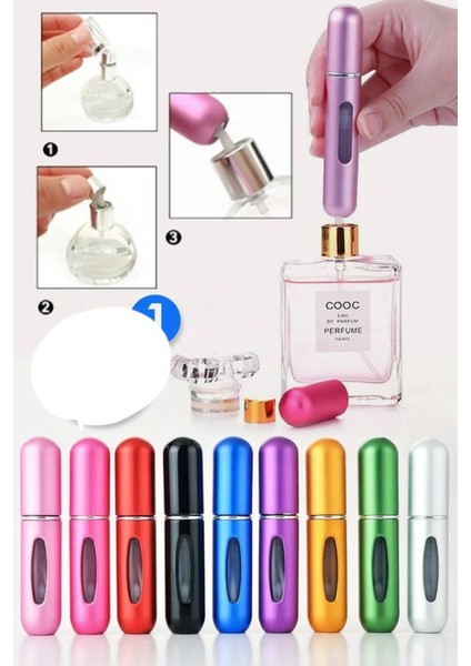 Doldurulabilir Mini Parfüm Şişesi Çanta Içi Mini Seyahat Yedek Cep Parfüm Şişesi 5 ml 5 Adet