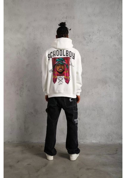 Erkek School Boy Baskılı Kapüşonlu Sweat - Beyaz modelleri
